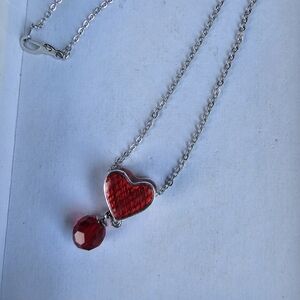 Silver Heart Necklace with Red Gemstone